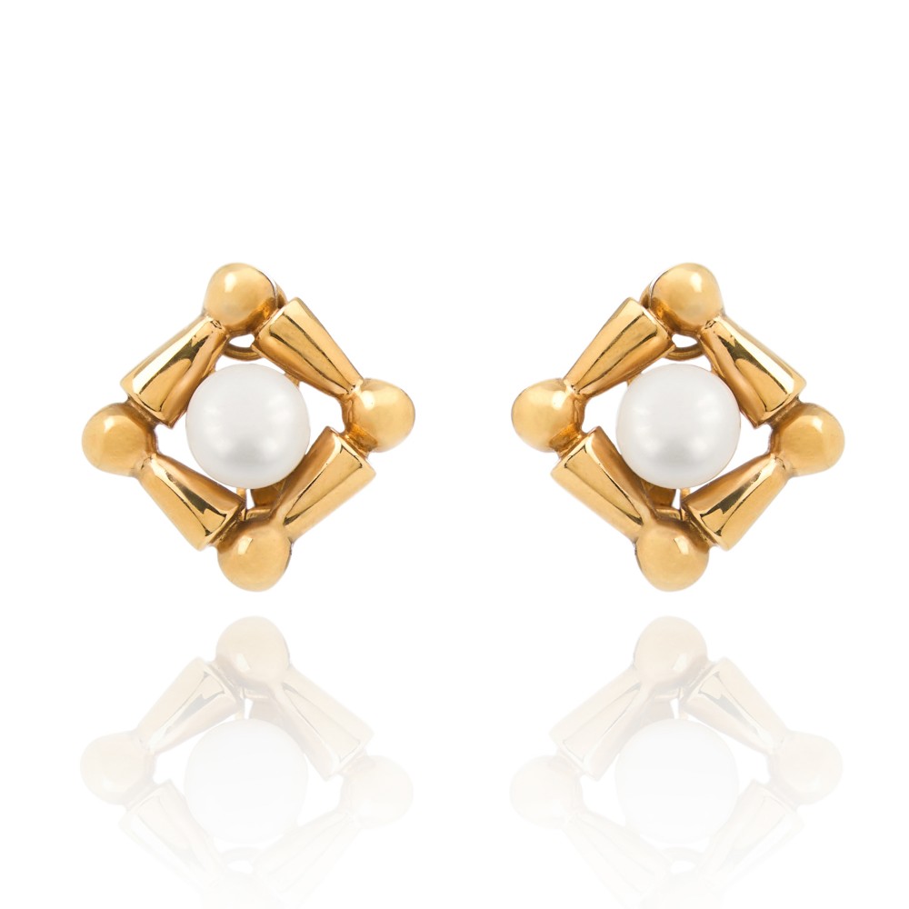 ECHOS T YELLOW GOLD EARRINGS WITH PEARLS