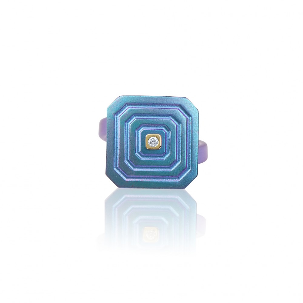 OCTAGON - 18K GOLD, TITANIUM AND DIAMOND RING _SM blue