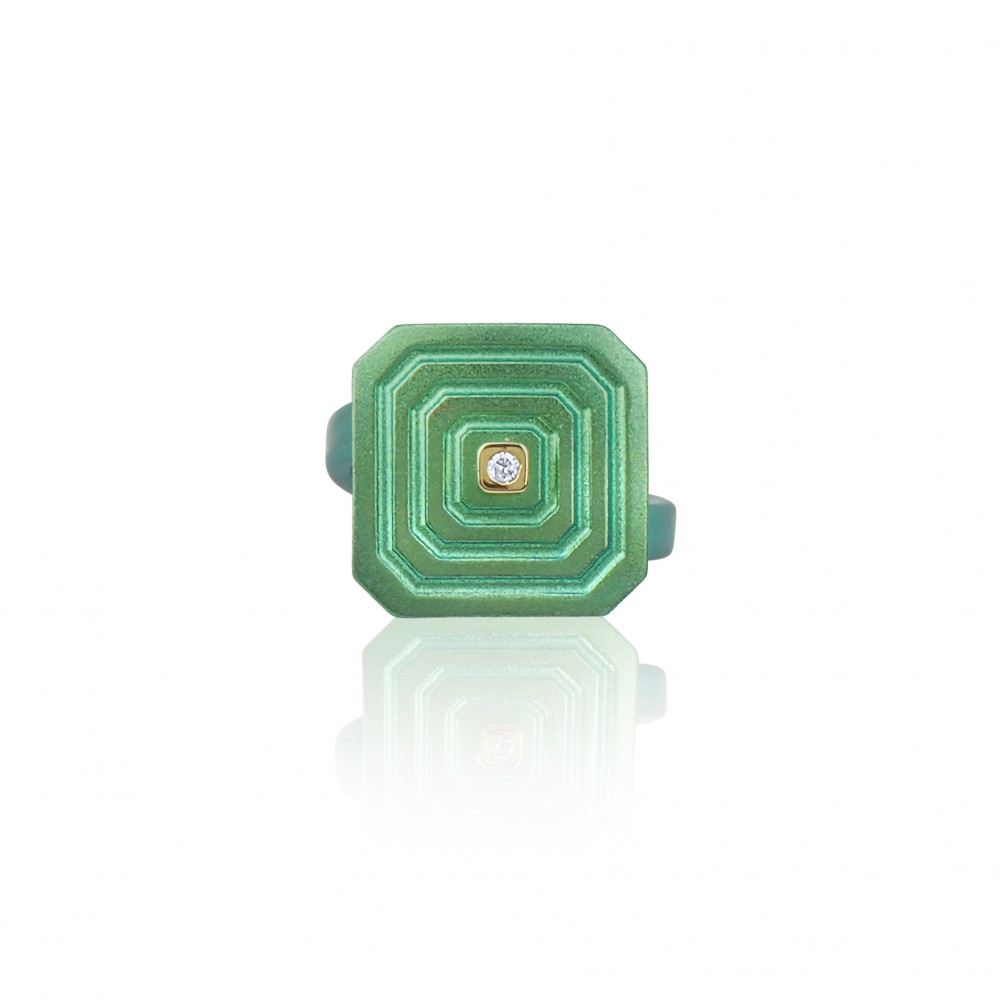 OCTAGON - 18K GOLD, TITANIUM AND DIAMOND RING _ SM green