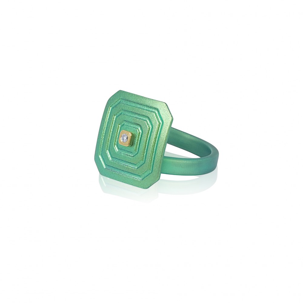 OCTAGON - 18K GOLD, TITANIUM AND DIAMOND RING _ SM green