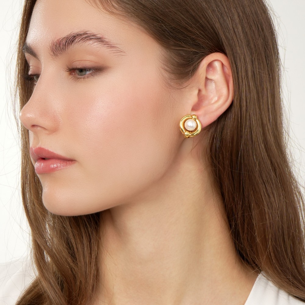 PERIVALLON 2 PEARLS YELLOW GOLD EARRINGS