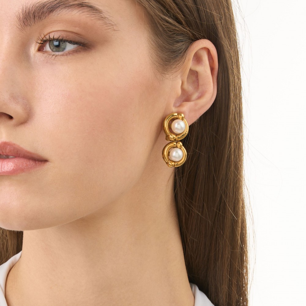 PERIVALLON 4 PEARLS YELLOW GOLD EARRINGS