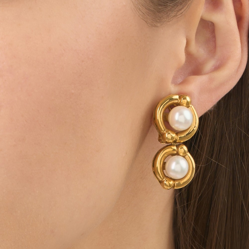 PERIVALLON 4 PEARLS YELLOW GOLD EARRINGS