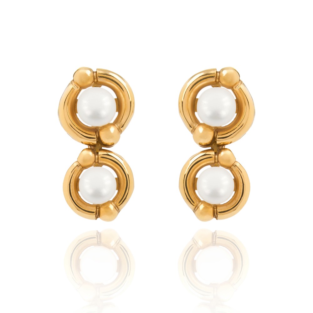 PERIVALLON 4 PEARLS YELLOW GOLD EARRINGS