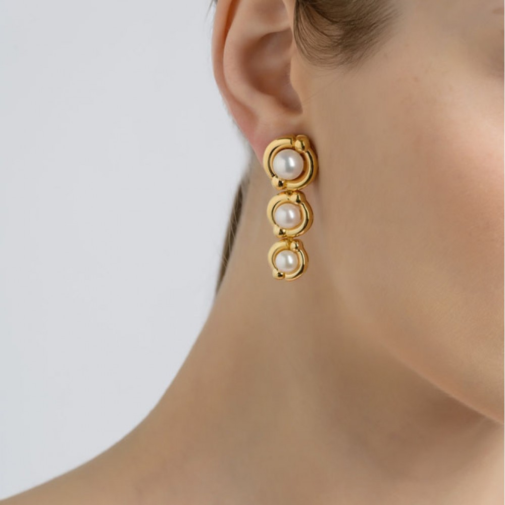 PERIVALLON 6 PEARLS YELLOW GOLD EARRINGS