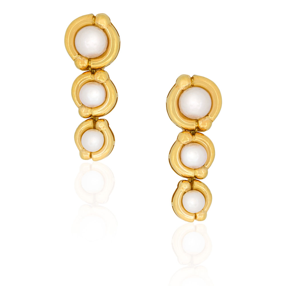 PERIVALLON 6 PEARLS YELLOW GOLD EARRINGS