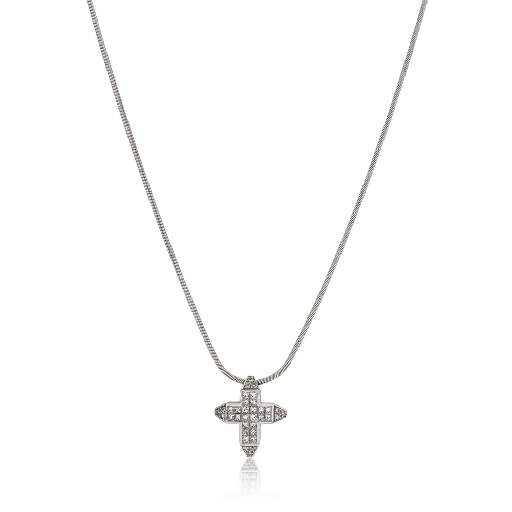 PRINCESS CUT INVISIBLE SETTING & BRILLIANT CUT DIAMONDS CROSS WITH CHAIN PRINCESS CUT INVISIBLE SETTING & BRILLIANT CUT DIAMONDS CROSS WITH CHAIN
