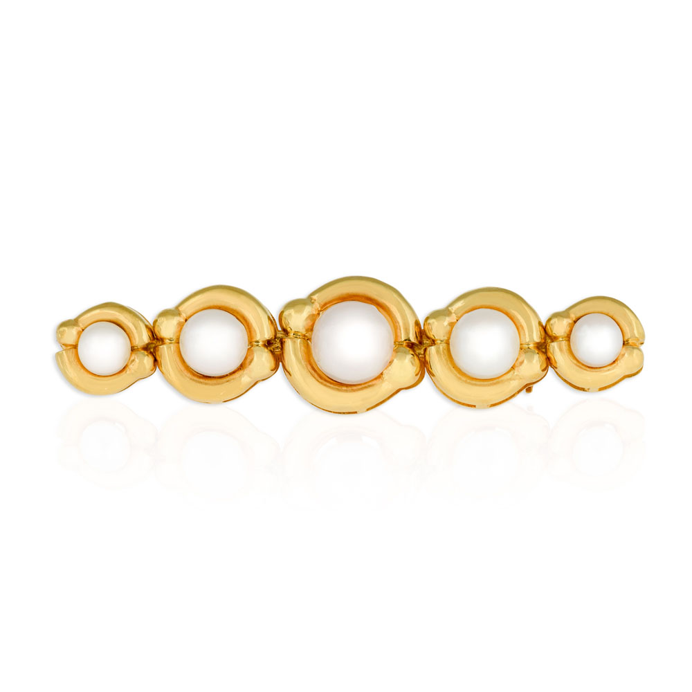 PERIVALLON PEARLS YELLOW GOLD BROOCH  